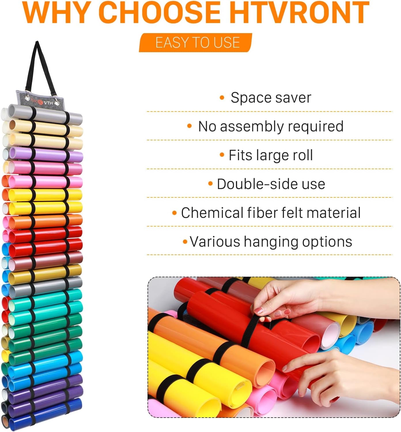 Vinyl Storage Organizer - Holds up to 48 Rolls, Grey Craft Vinyl Organizer with Wall Mount/Hanging over the Door