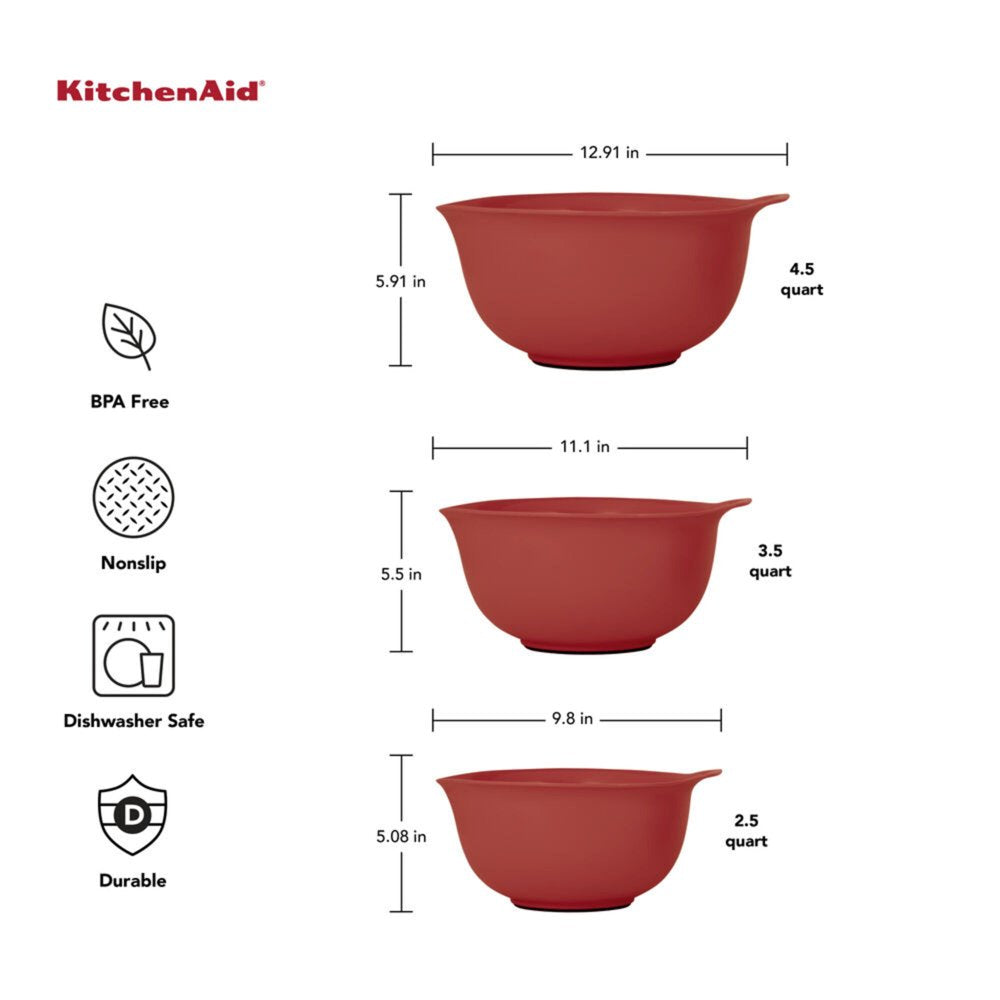 21PC Plastic with Non-Skid Bottom Mixing Bowl and Measuring Set Red