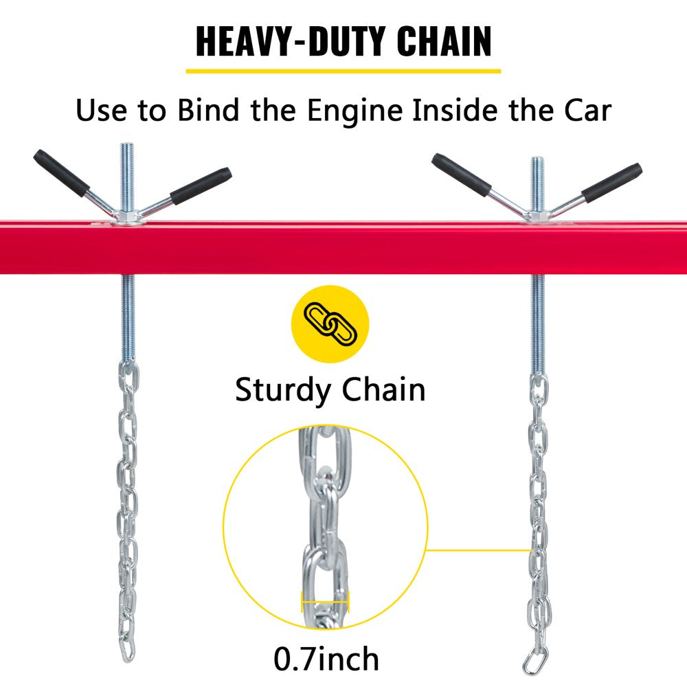 Engine Support Bar 1100 Lbs. Capacity Engine Transverse Bar Engine Hoist 2 Point Lift Holder Hoist Dual Hooks, Engine Hoist Keeps Engine Stable for Home Garages and Auto Repair Shop