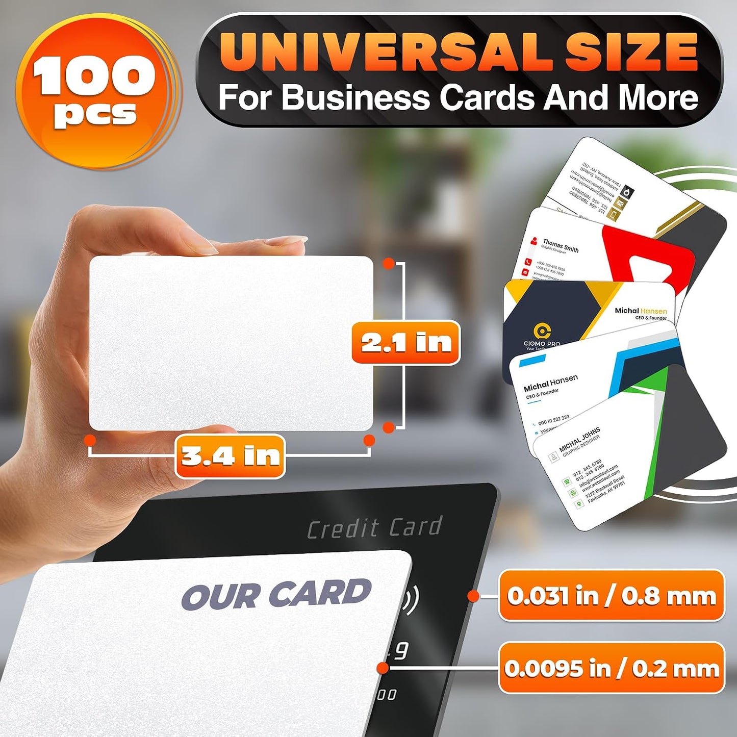 100 Pcs Metal Sublimation Blanks – Double-Sided Sublimation Business Card Blanks for Printing of Logos, Nameplates, and Custom Gifts – Smooth Finish Ultra-Thin Aluminum Alloy Cards in Pearl Color