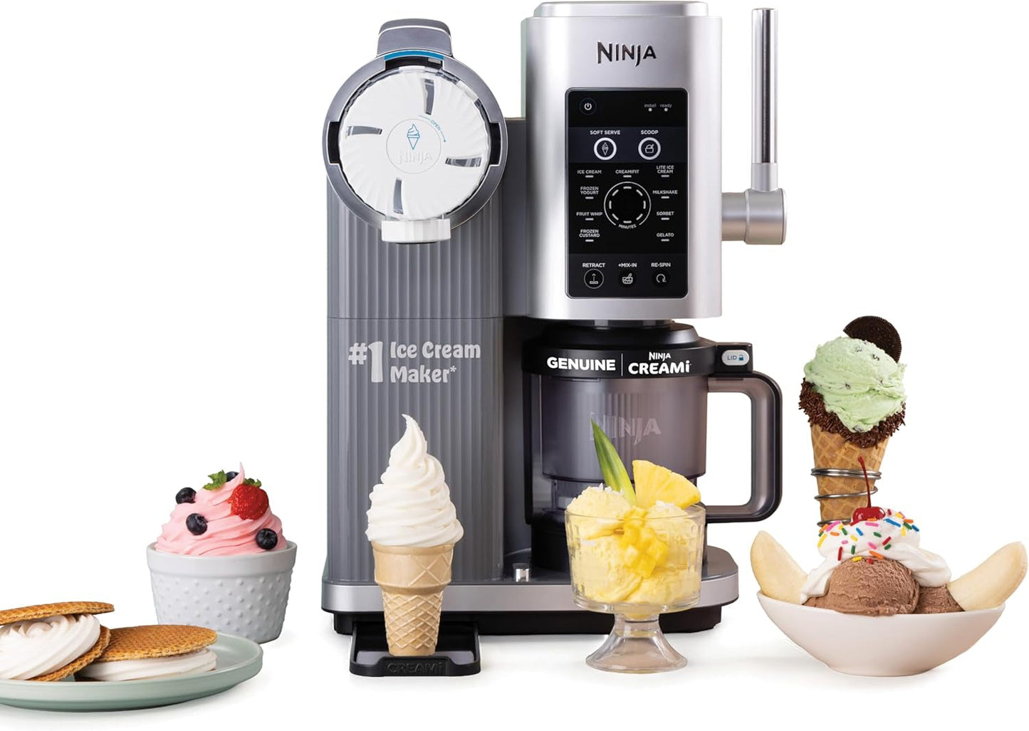 Ninja Creami Scoop & Swirl Ice Cream Maker, Soft Serve Desserts, Sorbet, Milkshakes, Frozen Yogurt and More, 13-In-1 Programs, Includes Handle and Two 16 Oz 2-In-1 Pints, NC701