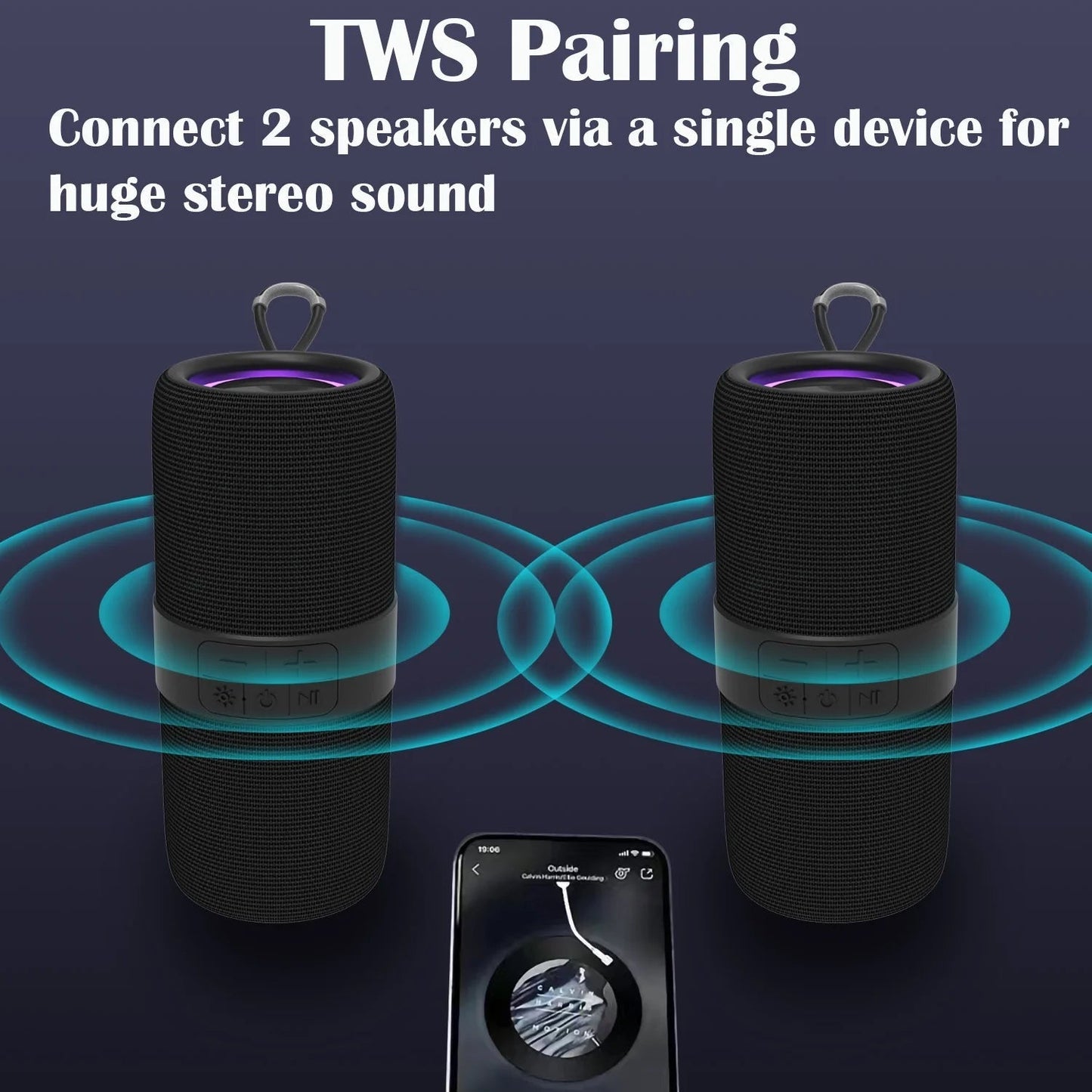 Portable Bluetooth Speaker with Deep Bass Basser, Wireless Stereo Sound Bluetooth Speaker with 5.3,IP67 Waterproof,Tws Pairing for Home Party Outdoor（Black）