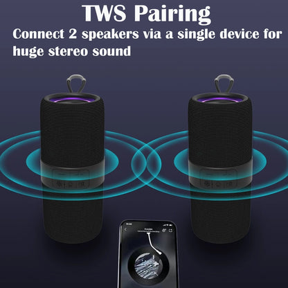 Portable Bluetooth Speaker with Deep Bass Basser, Wireless Stereo Sound Bluetooth Speaker with 5.3,IP67 Waterproof,Tws Pairing for Home Party Outdoor（Black）