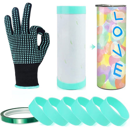 Sublimation Blanks Tumblers Silicone Bands Kit for 20 30 Oz Skinny Straight Blanks Cups with Heat Resistant Gloves Transfer Tapes for Cricut Mug Press Machine Wrap Bundle Tumbler