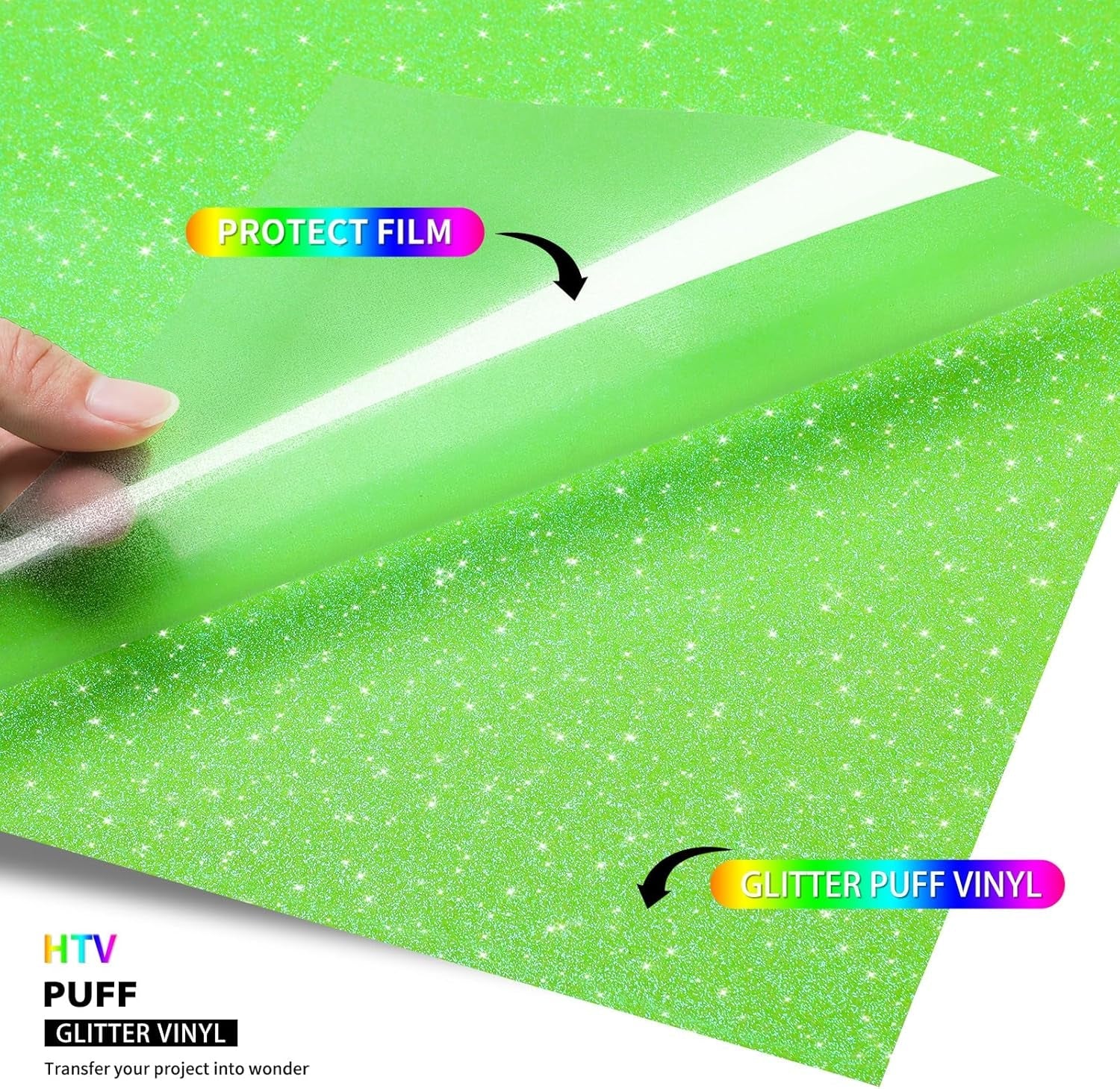 Transwonder Puff-Glitter-Vinyl-Heat-Transfer,15 Colors 12X10" 3D Puff Glitter Heat Transfer Vinyl Bundle for Tshirts Compatible with Cricut Air or Maker (15Pcs)