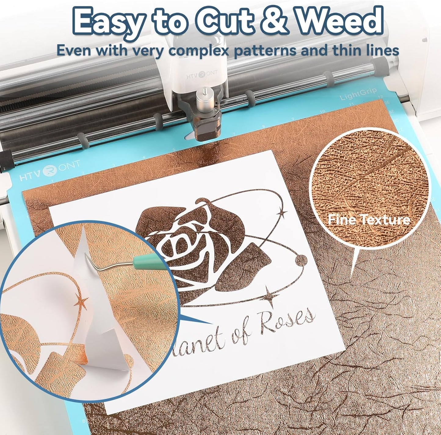 Rose Gold Textured Metallic Vinyl 6Ft & 8Ft Black Heat Transfer Vinyl