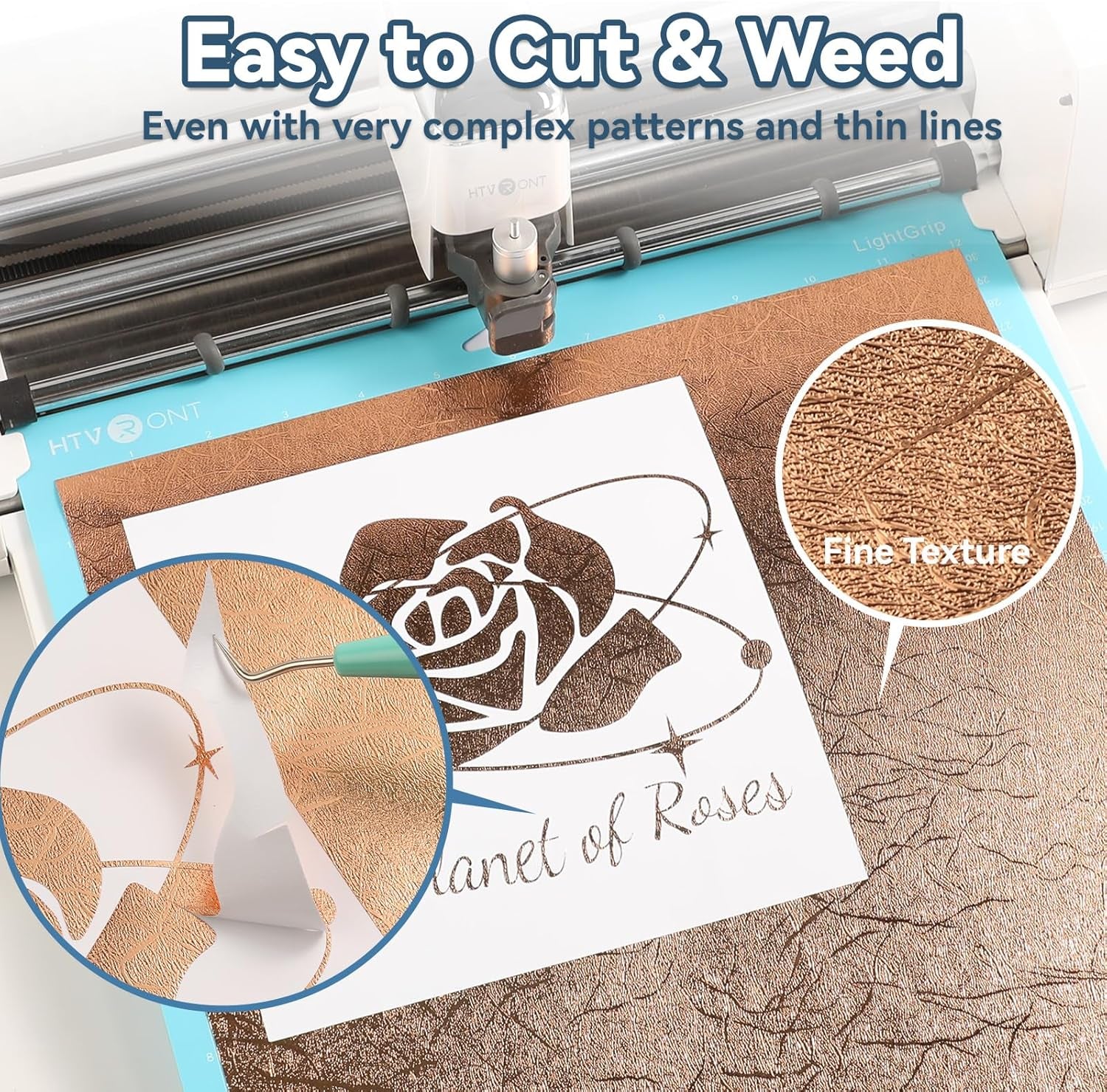 Rose Gold Textured Metallic Vinyl 6Ft & 8Ft Black Heat Transfer Vinyl