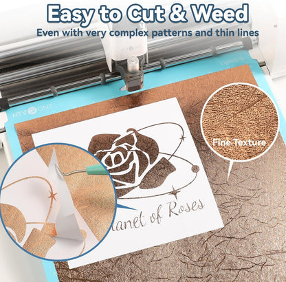 Rose Gold Textured Metallic Vinyl 6Ft & 8Ft Black Heat Transfer Vinyl