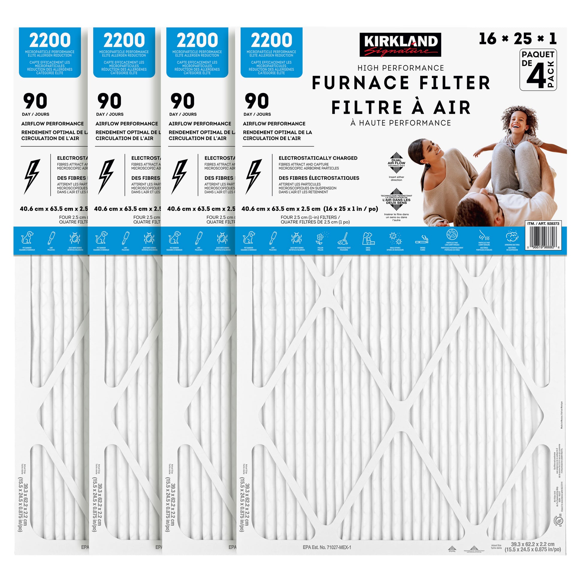Kirkland Signature 2200 High Performance Furnace Filters, 4-Pack
