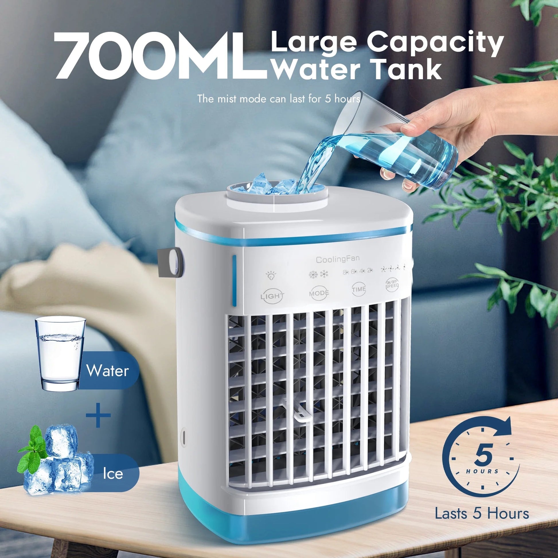 3-In-1 Evaporative Air Cooler 4-Speed Portable Conditioner Cooling Fan 700Ml Mini Humidifier