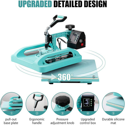 15"X15" 5 in 1 Heat Press Machine Digital Transfer Sublimation T-Shirt Mug Hat