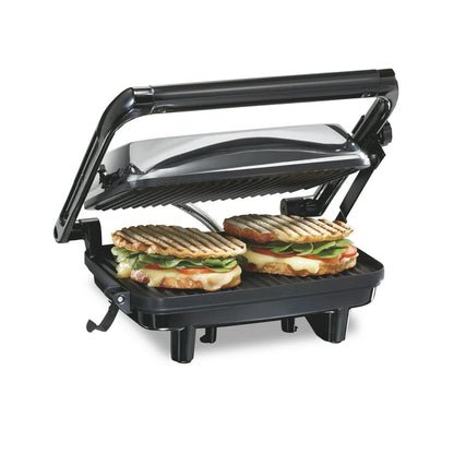 Panini Press Grill and Gourmet Sandwich Maker, Locking Lid, Nonstick Grill Plates, Silver, 25460