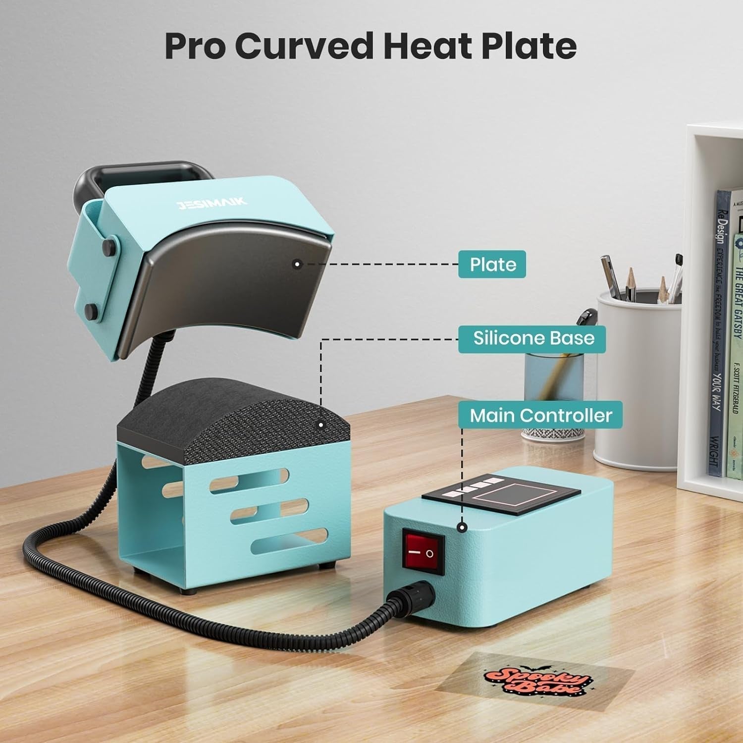 Hat Press, Heat Press Machine for Caps with 3.15"×5.5" Curved Heating Element & Silicone Platen - No Crease, LCD Digital Temperature & Timer Control, Mini Easy Hat Press - Lake Blue