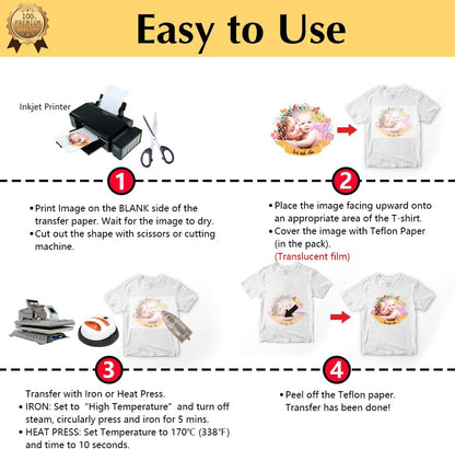 Transourdream Upgraded Iron on Heat Transfer Paper for T Shirts (20 Sheets, 8.5X11) Iron on Transfers for Light Fabric Printable Heat Transfer Vinyl for Inkjet Printer (TOD-4)