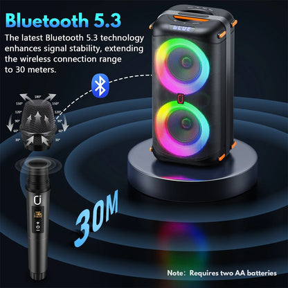 Bluetooth Party Speaker, Dual 6.5'' Subwoofer Loud Portable Speaker with 2 Microphones, T27-T