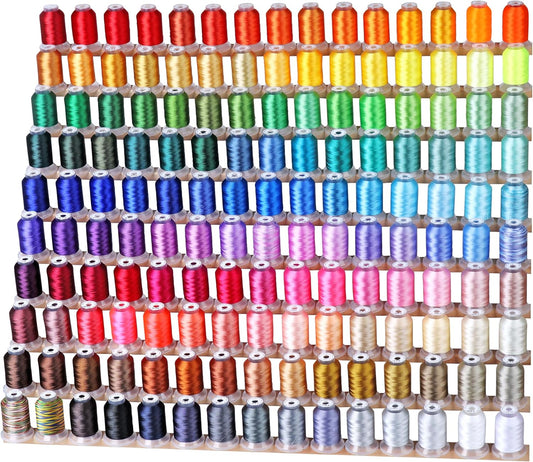 New Brothread Mega Kit 150 Colors Compatible with Brother & Janome Polyester Embroidery Machine Thread 40WT 500M/550YD Compatible with Brother Babylock Janome Singer Pfaff Husqvarna Bernina Machines | 150 Spools, 100% Polyester, 500M and 550Yd per Spool, Compatible with Brother, Babylock, Janome, Singer, Pfaff, Husqvarna