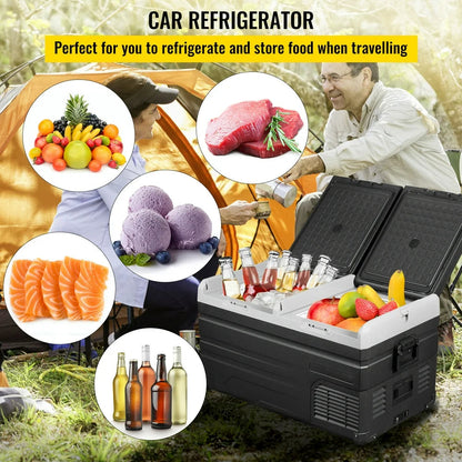 12 Volt Refrigerator, 100QT, Dual Zone Car Fridge Freezer W/ App Control & Wheels, 12/24V DC & 100-240V AC Electric Compressor Cooler for Car Truck Vehicle RV Boat Outdoor & Home Use