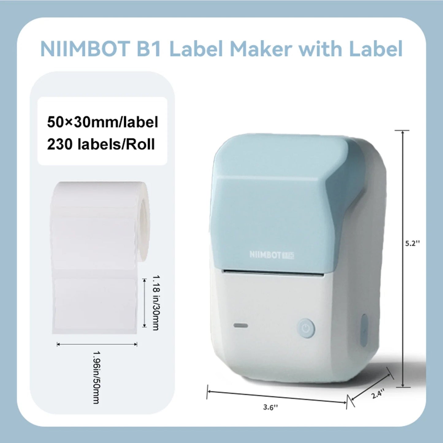 B1 Label Makers, 2 Inch Bluetooth Label Maker Auto Identification Portable Label Printer (Cyan)