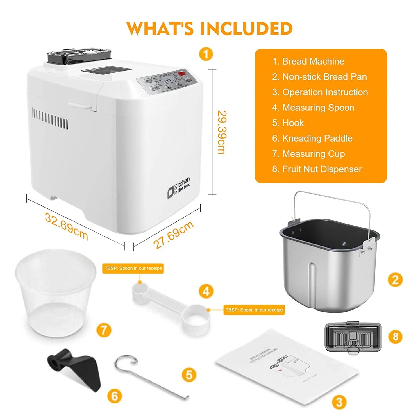 2Lb Bread Machine with Auto Fruit Nut Dispenser, 12 Presets Bread Maker Gluten-Free Setting, 13 Hour Delay Timer, White