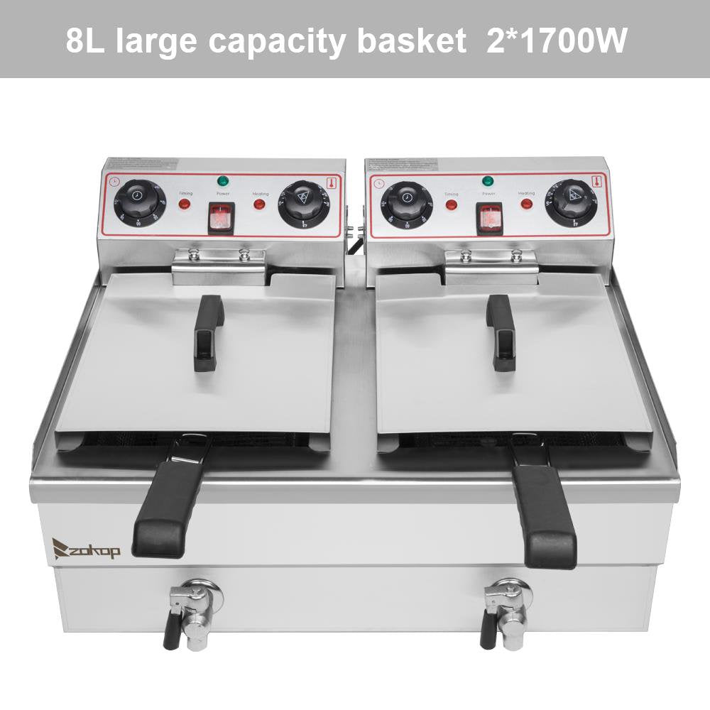 3000W 23.6L 24.9QT Electric Deep Fryer Commercial Restaurant Fry Basket 2 Tank