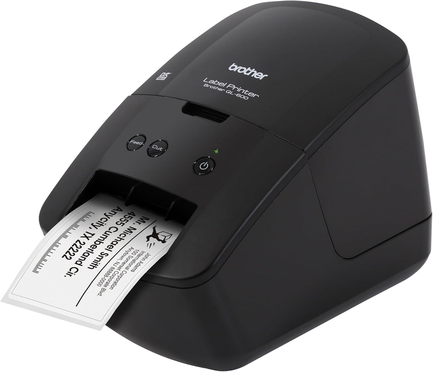 Brother QL-600 Desktop Monochrome Label Printer, up to 2.4" Label Width, No Ink Required, Uses Genuine DK Drop-In Rolls for Fast Labeling and Easy Integration with Microsoft Applications