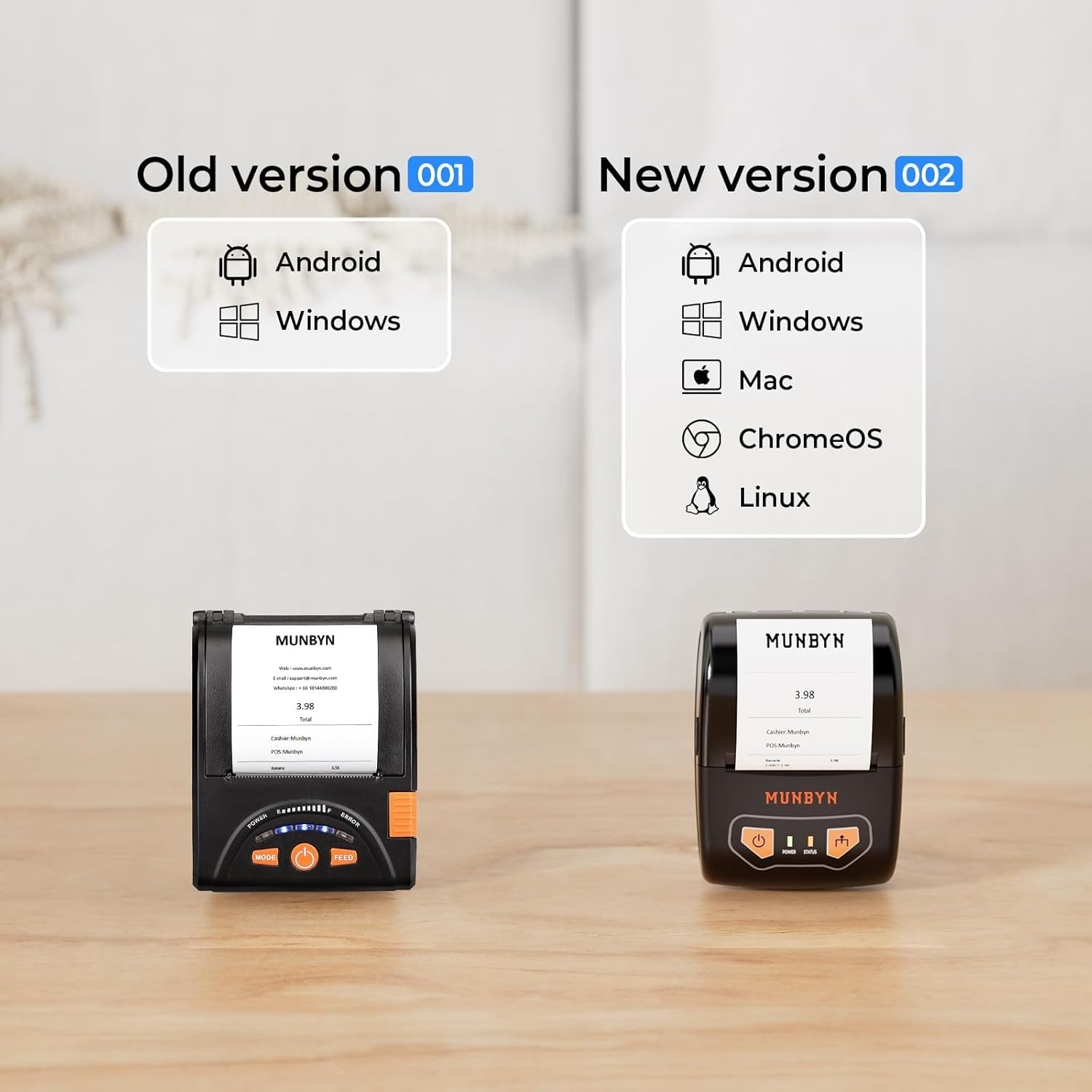MUNBYN Bluetooth Receipt Printer, Portable Thermal Receipt Printers for Small Business Sales Retail, 58Mm Mini Receipt Printer Compatible with Android/Windows/Mac/Chromeos/Linux(Not Support Ios)