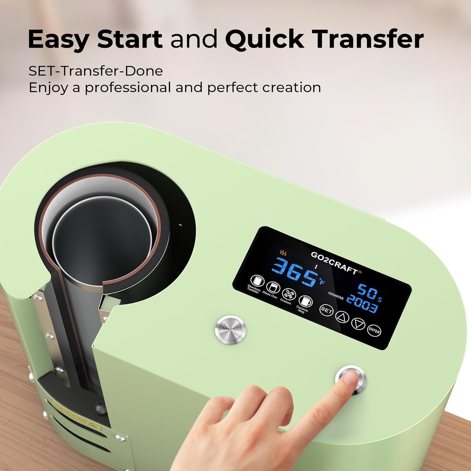 GO2CRAFT Auto Seamless Tumbler Heat Press Machine for Full Print, Automatic Rotation Advanced Cup Heat Press with Fast & Even Heating, 4 Memory Modes for 11-30Oz Tumblers, Mug, Glasses(Green)