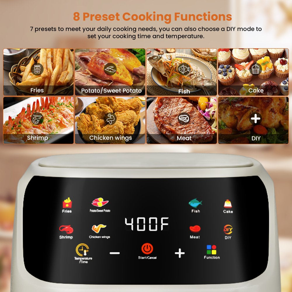 Air Fryer Large 8QT, 8-In-1 Digital Touchscreen, Visible Cooking Window, 1700W, White