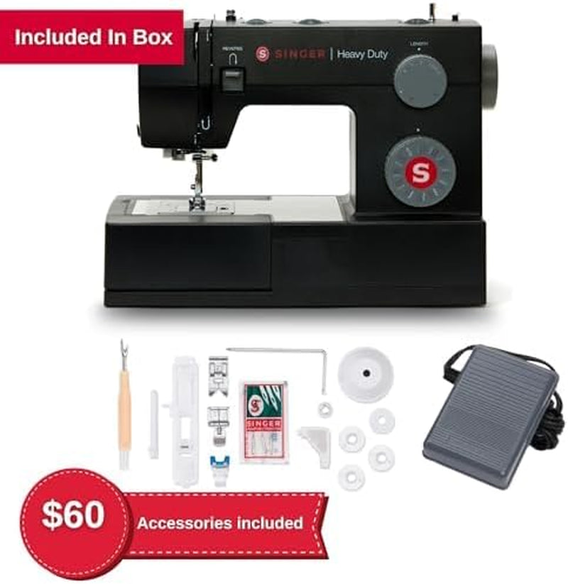 SINGER Heavy Duty 4432 High Speed Black Sewing Machine with Accessory Kit | Strong Motor with Enhanced Piercing Power, 110 Stitch Applications, Full Metal Frame, 1-Step Buttonhole & LED Light