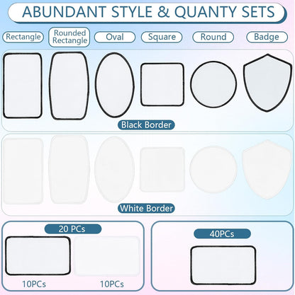 Sublimation Blanks Patches - 40 Pcs Rectangle Large Iron-On Patch with Black Border - Strong Adhesive Badges for DIY Hats Backpack T-Shirt Project