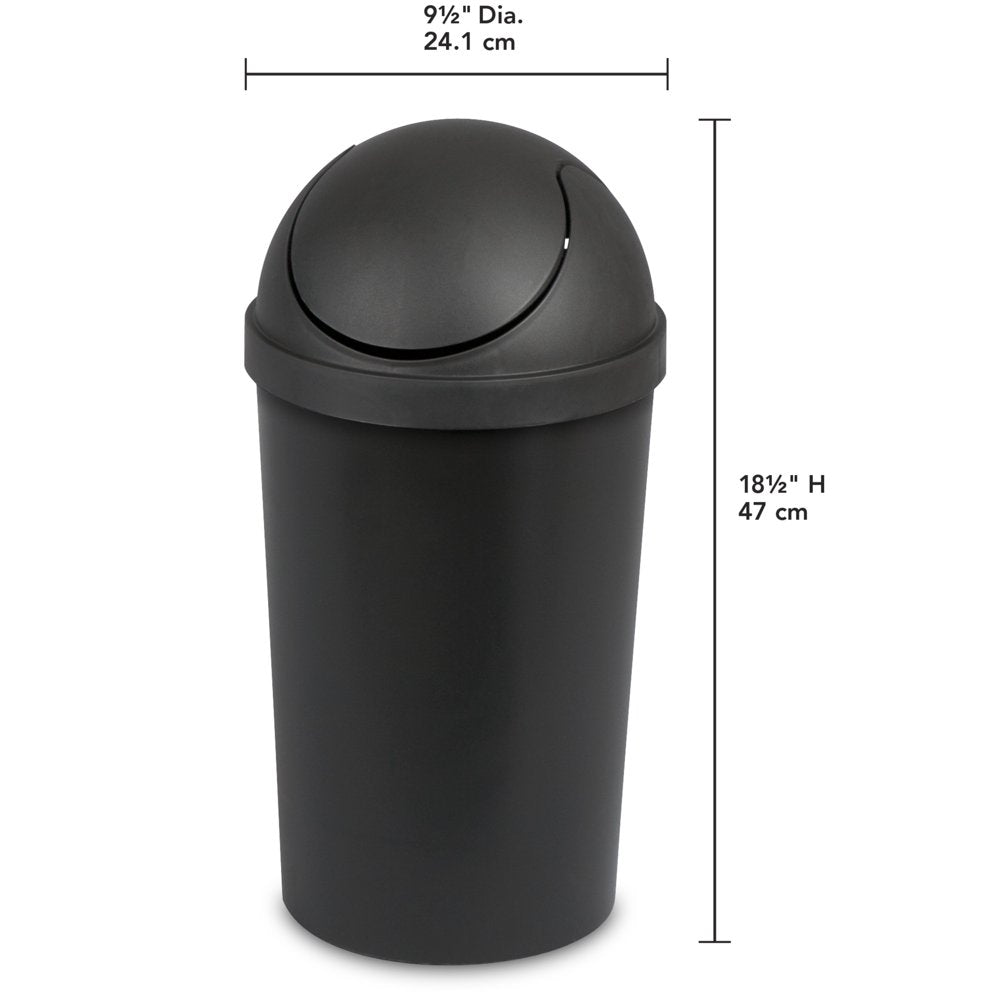 3 Gal. round Swingtop Wastebasket Plastic, Black