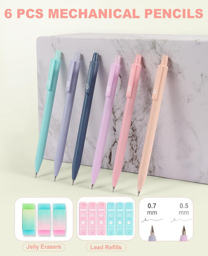 56 PCS Aesthetic School Supplies with Large Pencil Case, 5 Inspirational Ballpoint Pens, 12 Pastel Highlighters, 5 Black Ink Gel Pens, 6 Mechanical Pencils 0.5-0.7Mm College Student Essentials (Pink)