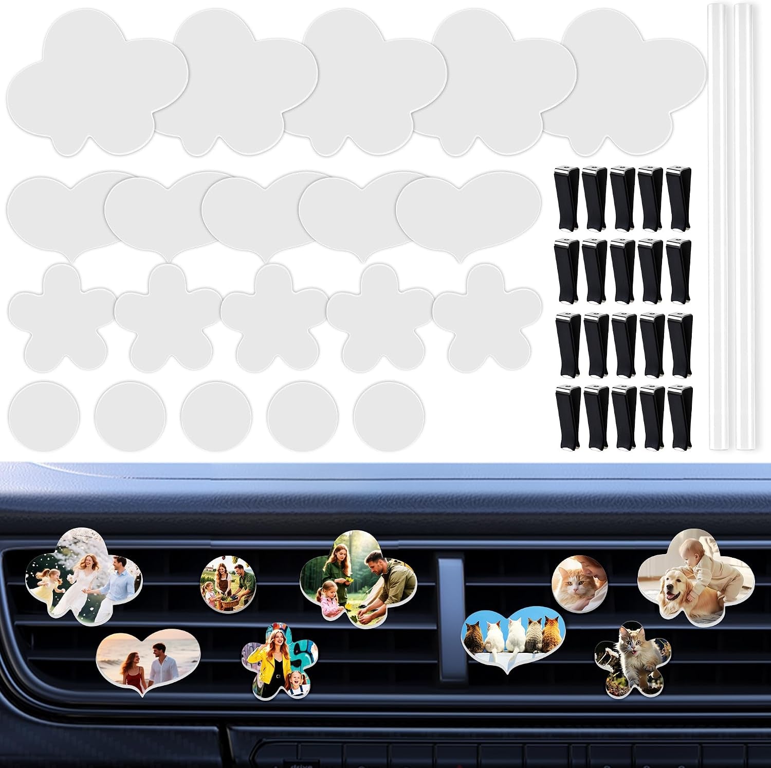 20 Sets Sublimation Car Air Vent Blanks, DIY Car Accessories Heat Transfer Portrait Essential Oil Difusser,20Pcs Matte PVC Blanks and 20Pcs Square Clips