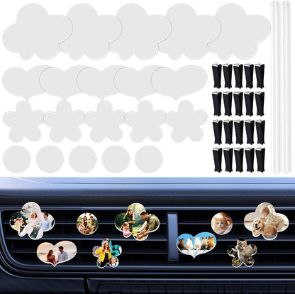 20 Sets Sublimation Car Air Vent Blanks, DIY Car Accessories Heat Transfer Portrait Essential Oil Difusser,20Pcs Matte PVC Blanks and 20Pcs Square Clips