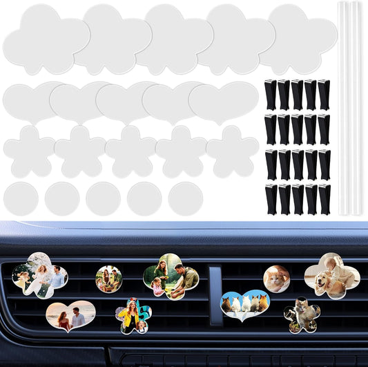 20 Sets Sublimation Car Air Vent Blanks, DIY Car Accessories Heat Transfer Portrait Essential Oil Difusser,20Pcs Matte PVC Blanks and 20Pcs Square Clips