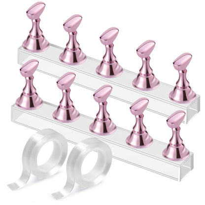 Etercycle Nail Stand Acrylic Nail Art Display Stand Practice Nail Holder for Painting Nails Magnetic Practice Stands with Double-Sided Tape for DIY Salon Supplies (Pink)