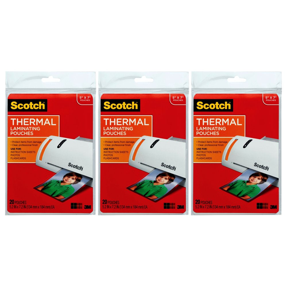 Thermal Laminating Pouches, 5 Mil, 5" X 7", 20 per Pack, 3 Packs