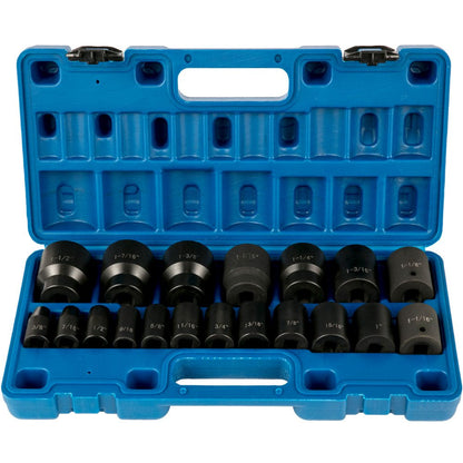 Impact Socket Set 1/2", 19 Piece Impact Sockets, Standard Socket Assortment, 1/2 " Drive Socket Set Impact Standard SAE (3/8" to 1-1/2" ) 6-Point Hex Sockets