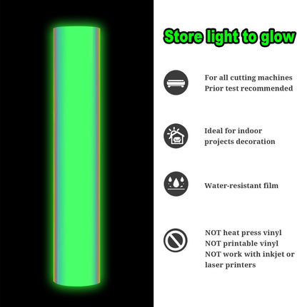 Glow in the Dark Vinyl Permanent Chrome Vinyl, Opal White to Green, 1Ft X 5Ft for Craft Cutter Sign Plotter Decals Scrapbook Lettering DIY Decorations