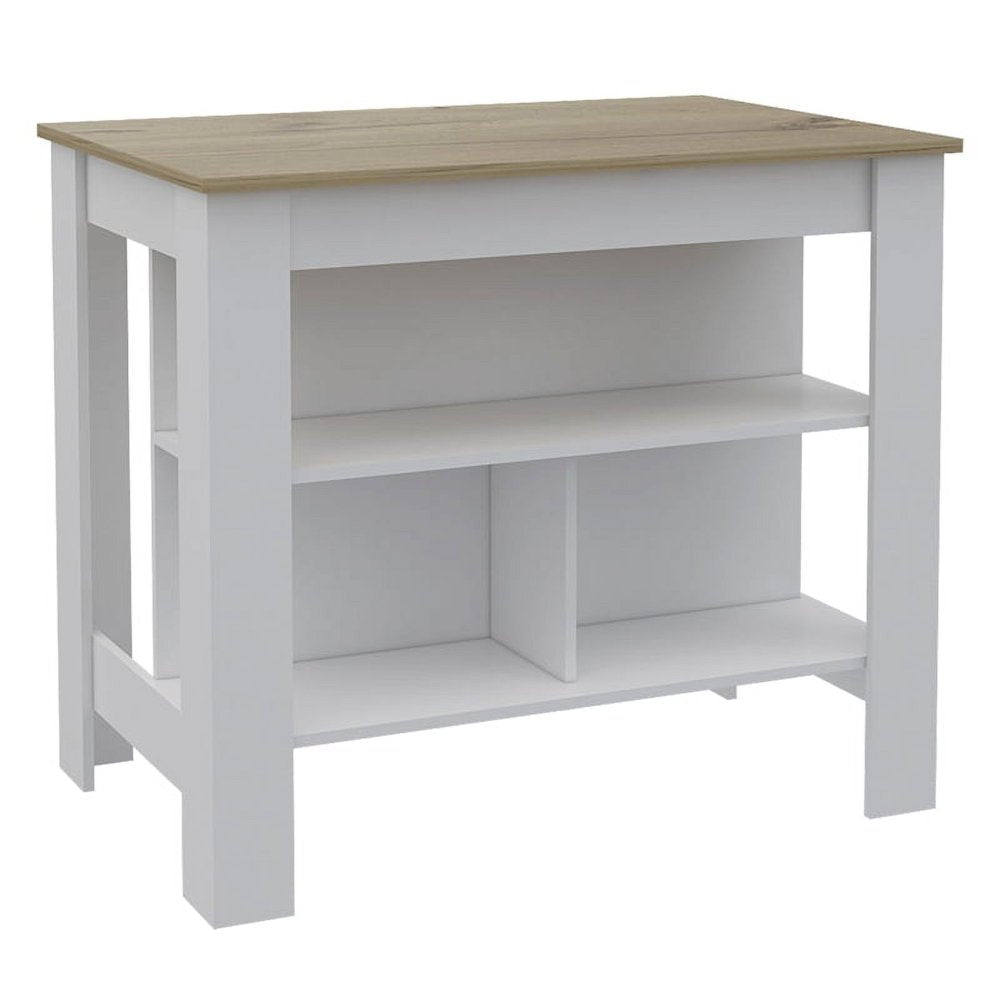 Cala Kitchen Island with White Base and Light Oak Top