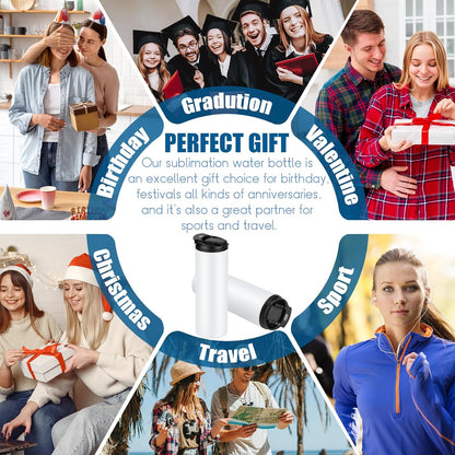 8 Pack 20 Oz Sublimation Tumblers Dual Opening Blank Bottles Triple-Insulated Stainless Steel Water Bottle with Straw Lid Blank Tumbler Bulk with Shrink Wrap, Rubber Base, Heat Tape for Heat Transfer