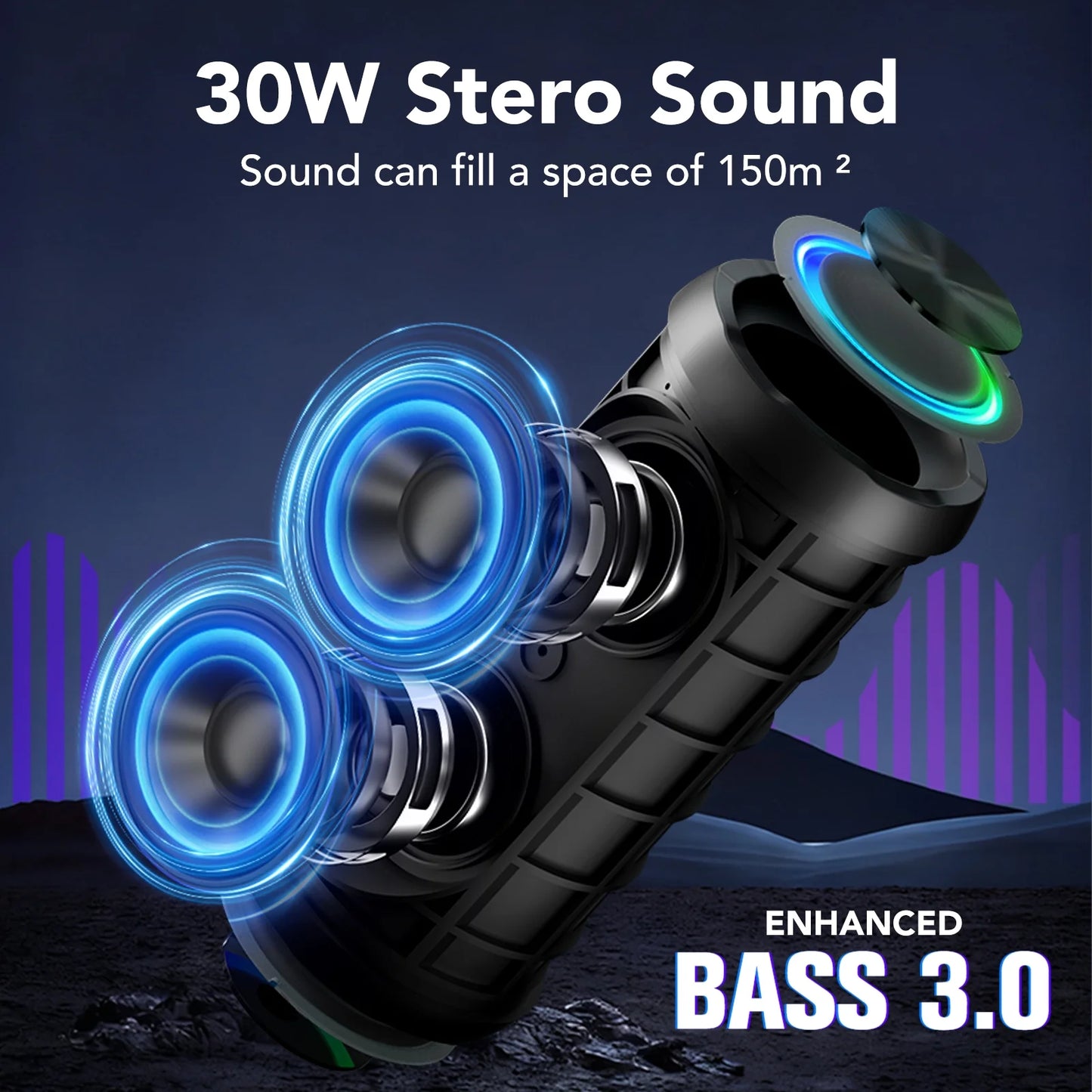 Portable Bluetooth Speaker, 30W Super Loud Bluetooth 5.4 Speaker Wireless, Boost Bass 3.0, 30H Playtime, 8 RGB Modes, IPX7 Waterproof Speaker, TWS Pairing, for Outdoor/Home/Party, Gift Ideas