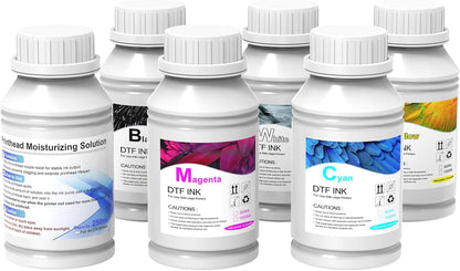 DXZ Premium DTF Ink 1250ML,DTF Transfer Ink for PET Film,Refill for DTF Printers for L1800, XP600, L805,L800, R2400, XP-15000, P400, P800（5 * 250ML CMYKW）