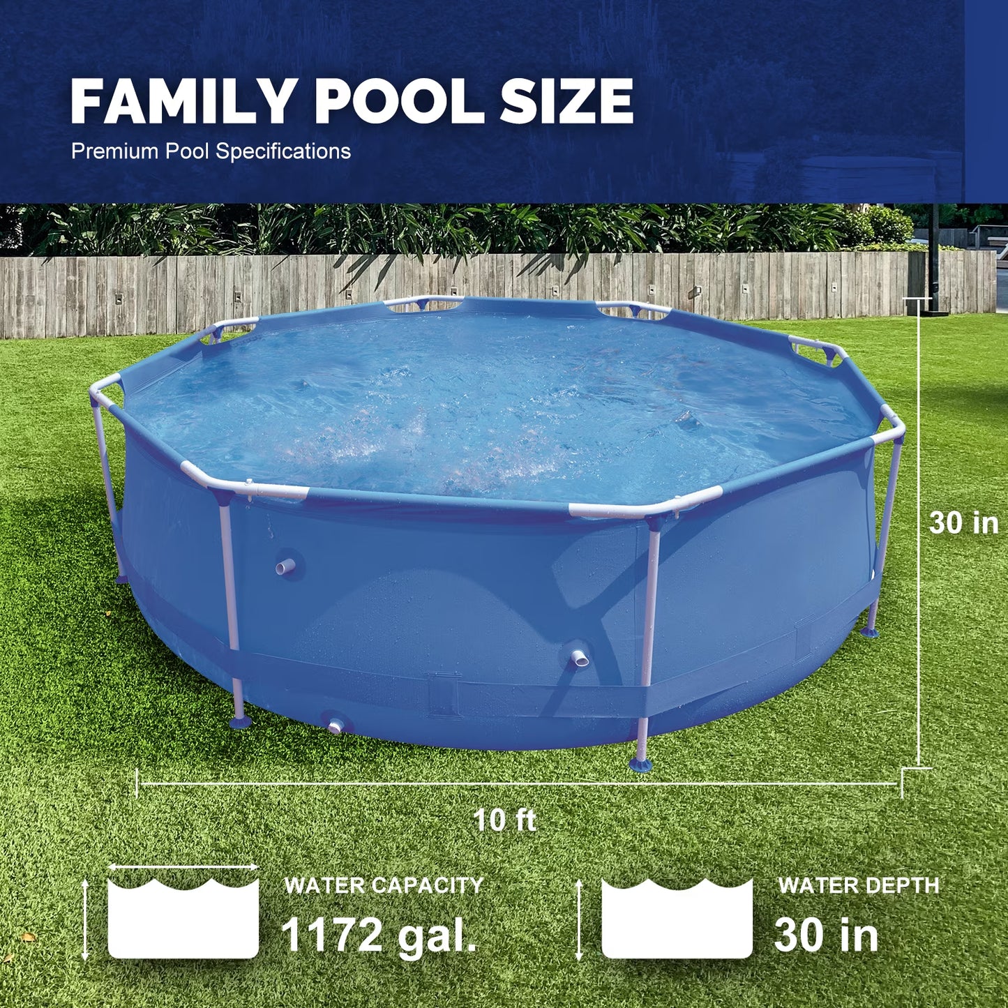 10Ft X 30In Metal Frame above Ground Swimming Pool, Round