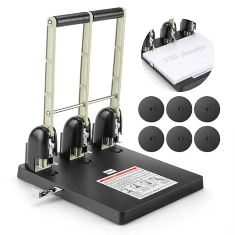Worklion 3 Hole Puncher for Binder: Heavy Duty Three Hole Paper Punch for Max 150 Sheet,Save Power Large Punch