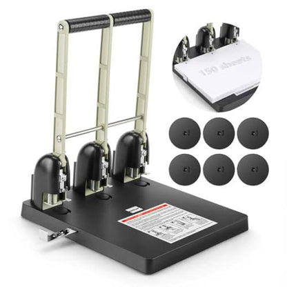 Worklion 3 Hole Puncher for Binder: Heavy Duty Three Hole Paper Punch for Max 150 Sheet,Save Power Large Punch