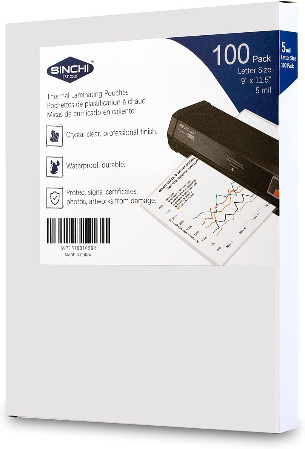 SINCHI Never-Jam Laminator & SINCHI 5 Mil 100 Pack Laminating Sheets