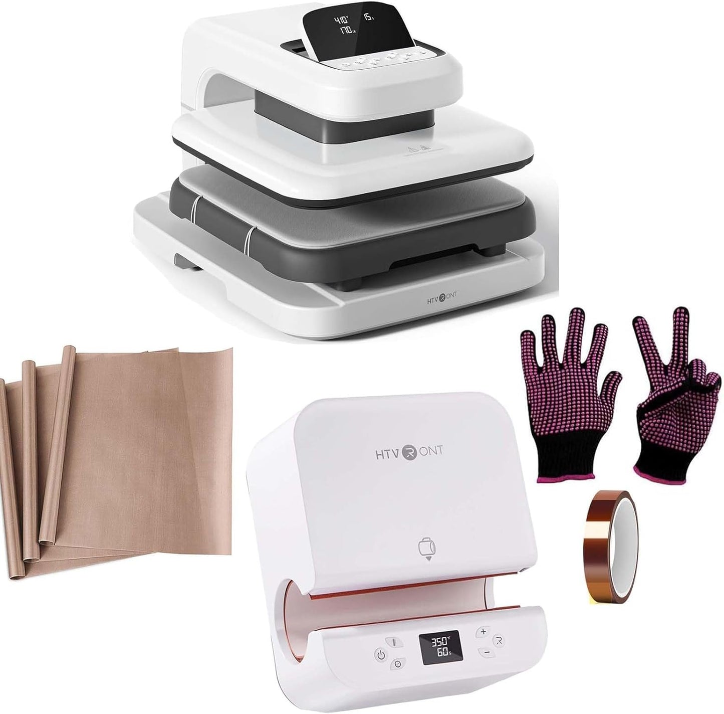 Auto Heat Press 2, Auto Tumbler Heat Press White, Teflon Sheets, Heat Resistant Gloves, Heat Tape