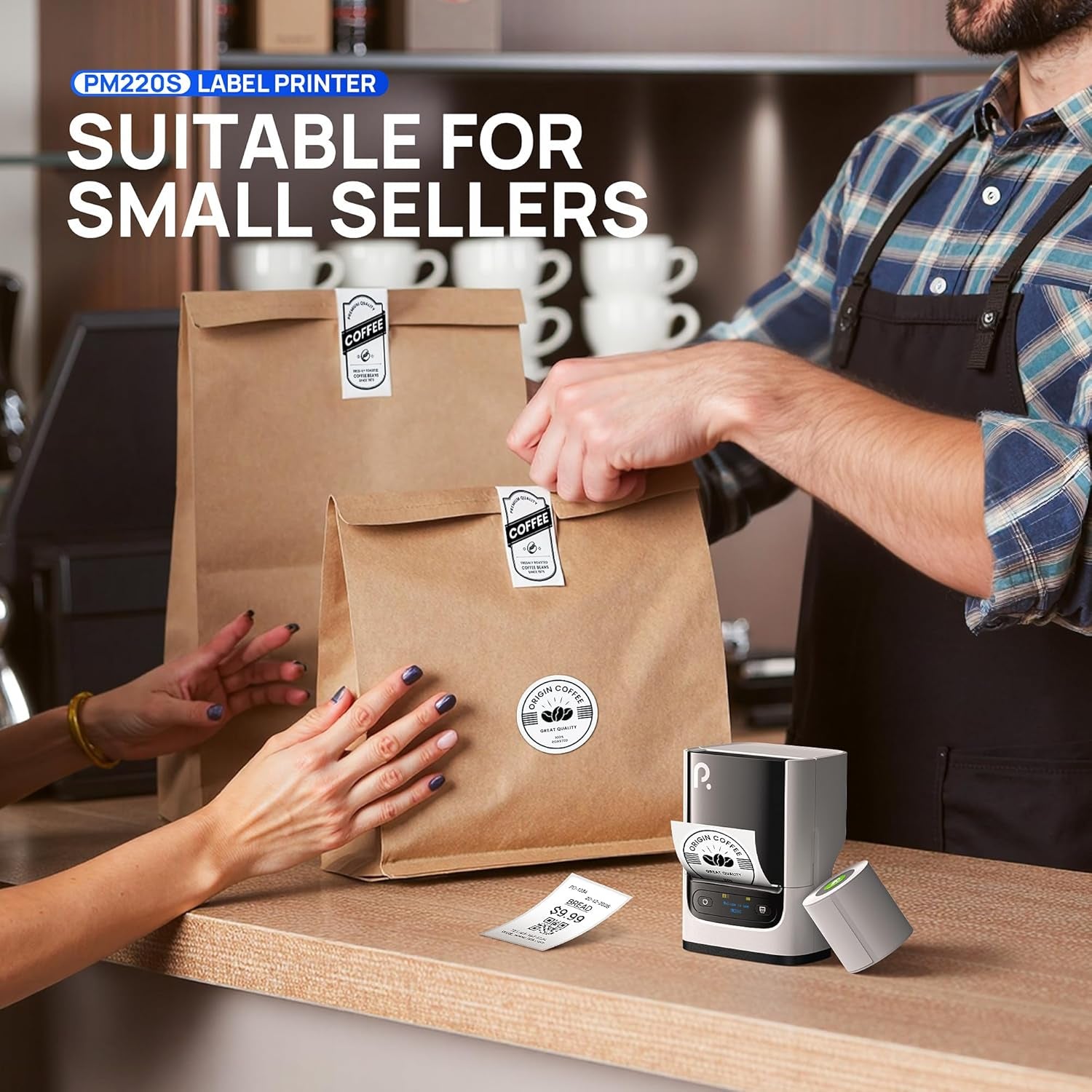 PM220S Label Maker Machine with Tape, 2 Inch Bluetooth Thermal Label Printer, Portable Sticker Printer for School, Office, Home, Business, Label Maker with 2'' X1.18'' Labels, White