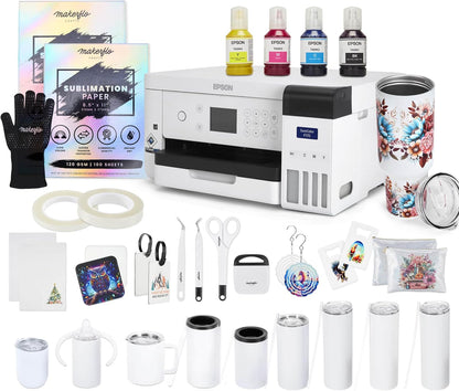 Epson Surecolor F170 Sublimation Starter Kit – Printer with CMYK Ink Set, Design Pack, 10 Sublimation Tumbler Pack, Sublimation Paper, Tape – Perfect for Beginners & Small Business
